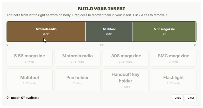 Boreal insert builder showing a custom D20 or D19 insert configuration