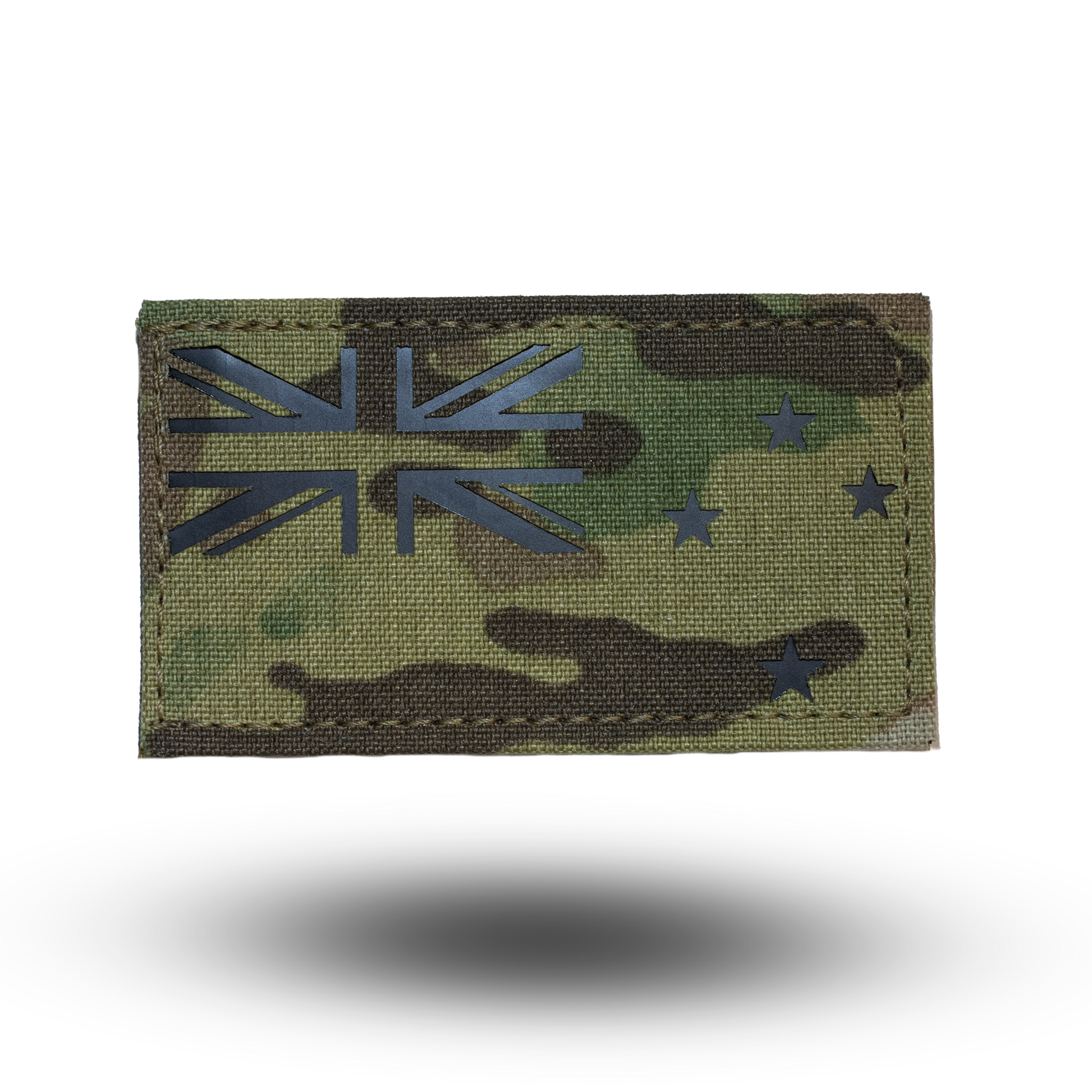 Camouflage patch with a logo on a white background
