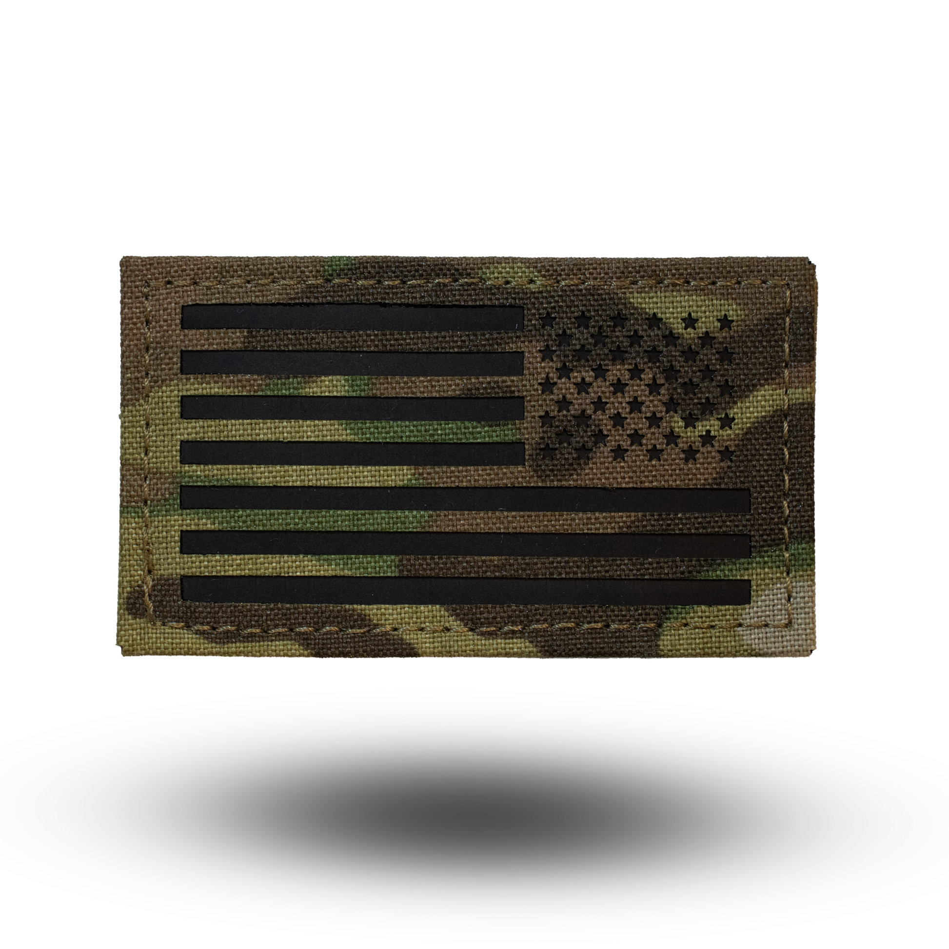 Camouflage American flag patch on a white background